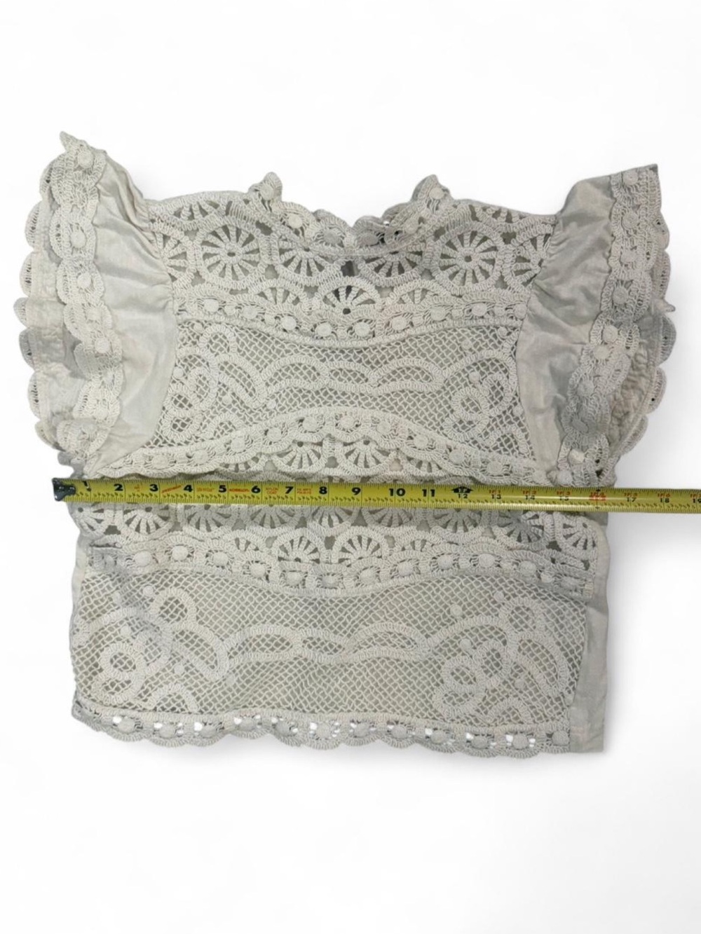 Anthropologie Ollari Dori Ruffle-Sleeve Crochet Top XS - Picture 7 of 10